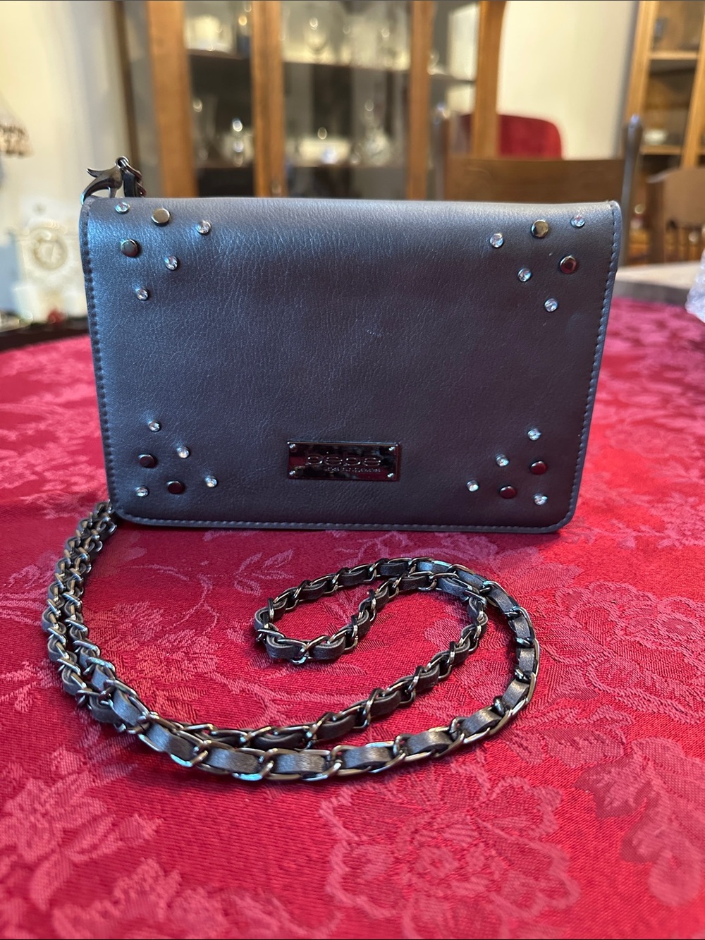 Bebe Dark Gray & Gunmetal Crossbody /Wallet on Chain / Clutch